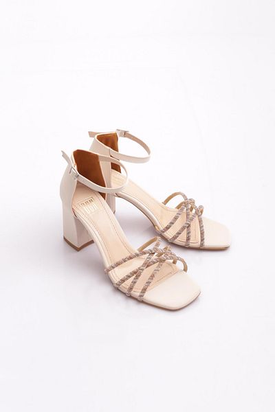 DGN Pm08-K37 Women's Stone Embroidered Heeled Shoes