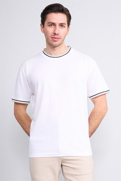 Çetinkaya Chester Polo 3792 Men's Crew Neck 30/1 Pique T-Shirt Optical White