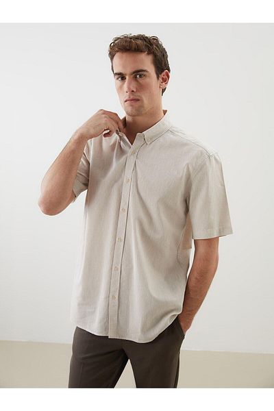 LC Waikiki Ανδρικό πουκάμισο LCW Vision Regular Fit με κοντό μανίκι λινό μείγμα (S5)