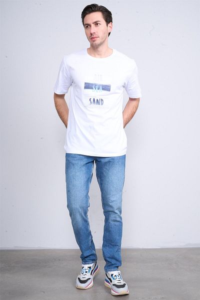 Çetinkaya Çetinkaya Chester Polo 3867 Crew Neck 30/1 Combed Regular Printed T-Shirt White