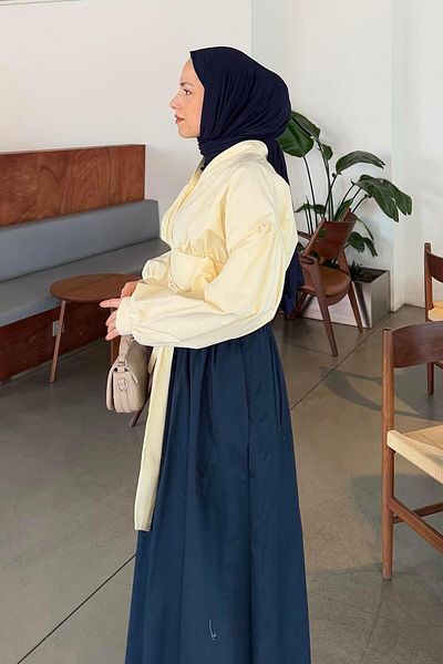 lamelif Belt Detailed Blouse-Skirt Set Yellow
