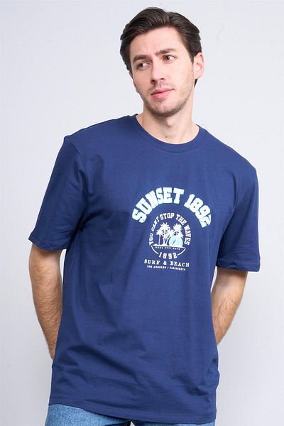 Çetinkaya Çetinkaya Chester Polo 3838 Crew Neck 30/1 Combed Regular Printed T-Shirt Light Navy Blue