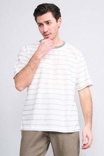 Çetinkaya Chester Polo 3871 Men's Crew Neck 30/1 Jacquard T-Shirt Cream