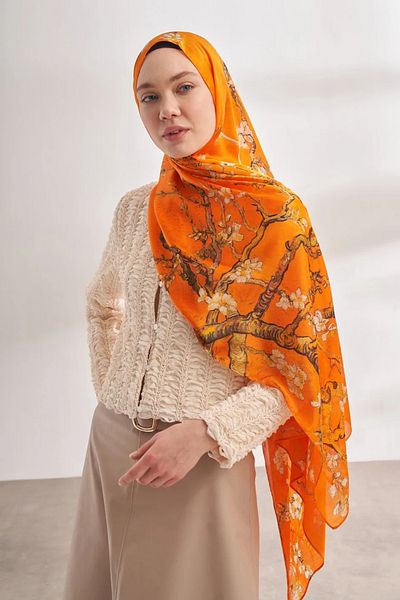 ARMANDA Imported Voile Almond Blossom Pattern Shawl -4464