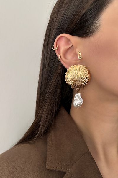 Okko Store Dangle Pearl Seashell 2'Li Earrings