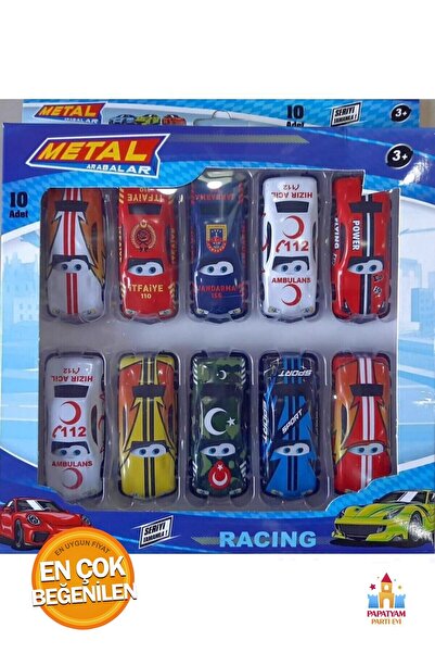 PapatyamPartiEvi Yarış Arabası Çocuk Oyuncak Süper Metal Arabalar 10 Adet Renkli - Desenli Metal Araba Kaliteli Demir