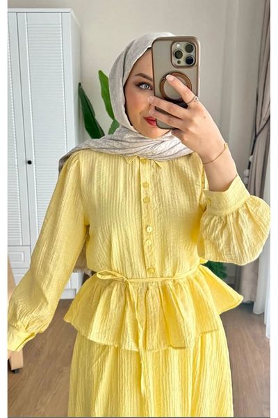 nizzell Women's Yellow Ruffled Summer Double Suit - Hijab Clothing Combination