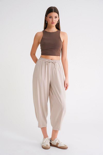 Mixray 4307 Women's Elastic Waist Piece Shalwar Trousers Stone