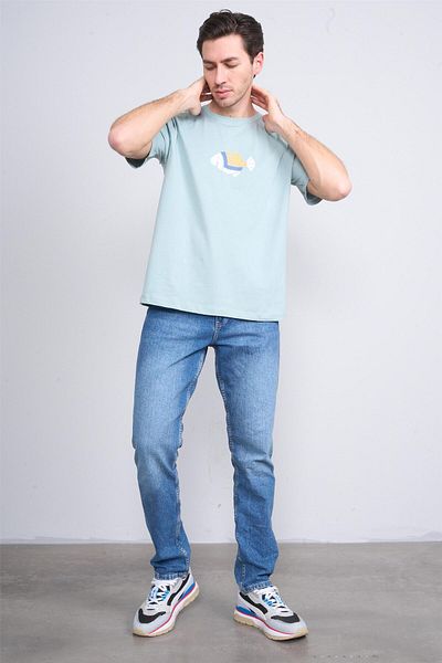 Çetinkaya Çetinkaya Chester Polo 3834 Crew Neck 30/1 Combed Regular Printed T-Shirt Old Green