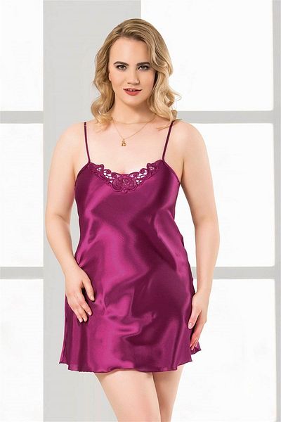 PRIMODA Plus Size Purple Short Satin Nightgown