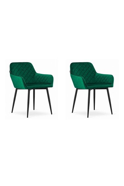 Avex Set de 2 scaune tip fotoliu pentru bucătărie/living, Artool, Nola, catifea, metal, verde și negru