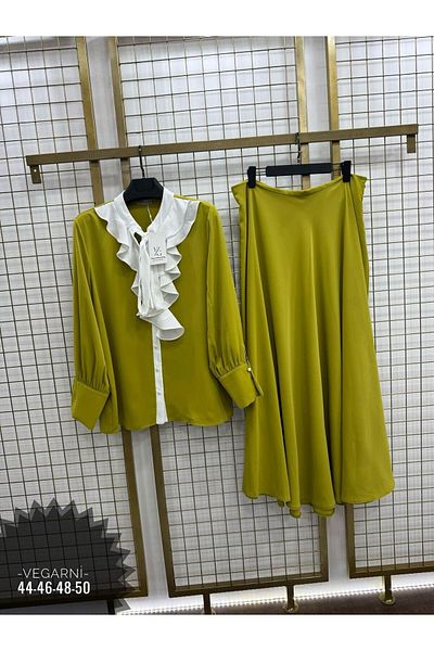 ARAS Plus Size Top and Bottom Set - Green - Flared skirt