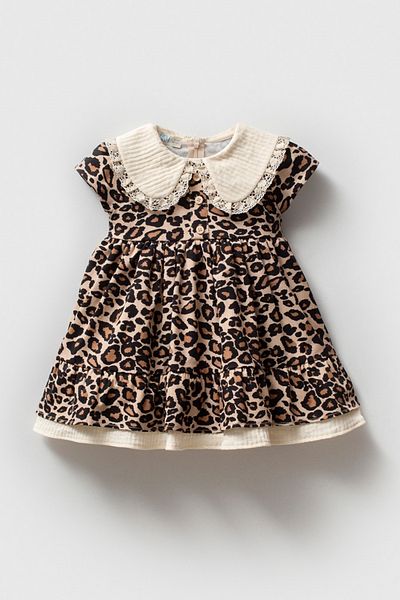 Noy Noy Leopard Patterned Collar Detailed Baby Girl Dress
