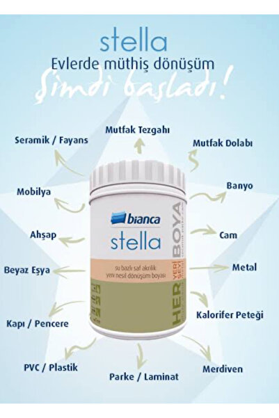 Stella Bianca Su Bazlı Saf Akrilik Boya Kokusuz 1 Litre