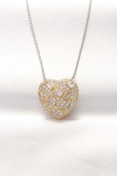 Skygo 316L Steel Double Color Zircon Stone Heart Necklace - Tj-Bko8521