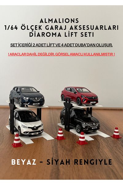 almalions 1/64 Scale Diaroma Vehicle Lift 2Pcs+4Pcs Pontoon Garage Accessories White - Black