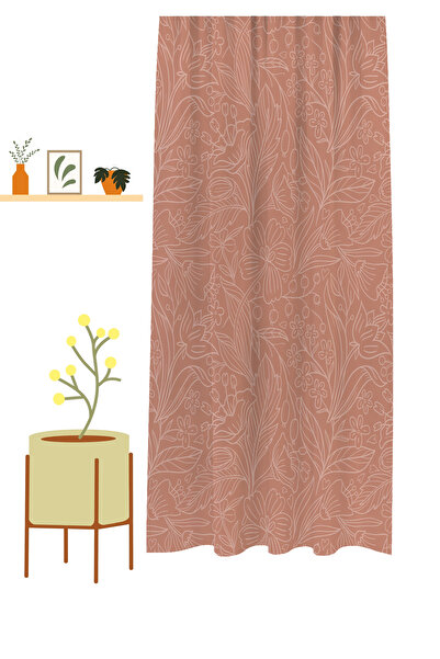 GREENDECOR Flowers Leaf Square Geometric Lines Patterned Custom Design Digital Printed (Single Wing) Background Curtain