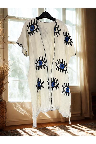 TekStilize Sea Group Eye Patterned Kimono (100% Cotton)