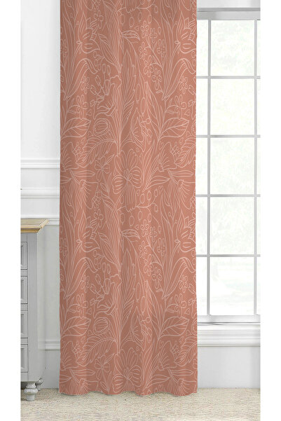 GREENDECOR Flowers Leaf Square Geometric Lines Patterned Custom Design Digital Printed (Single Wing) Background Curtain