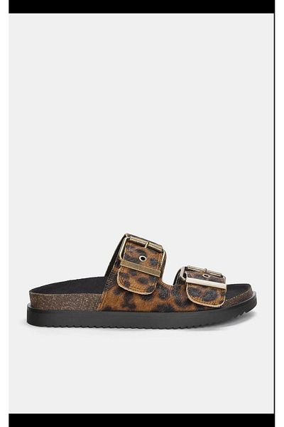 Butik Allbucks Pull and Bear Leopard Tiger Pattern Real Leather Slippers Sandals Abpnb1000