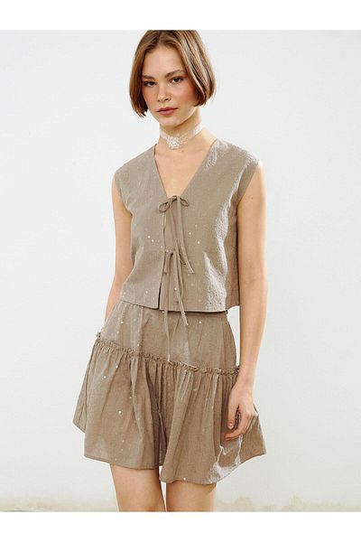LC Waikiki Xside V-Neck Embroidered Women's Classic Vest (S5)