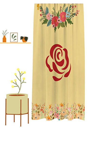 GREENDECOR Flowers Leaf Striped Bohemian Patterned Special Design Digital Printed (Single Wing) Modern Stylish Background Curtain