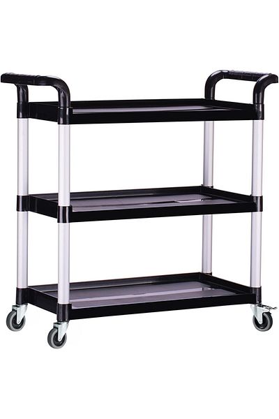BUNCA Heavy Duty 3-tier Rolling Plastic Serving Cart For Restaurants And Office With 4 Lockable Wheels