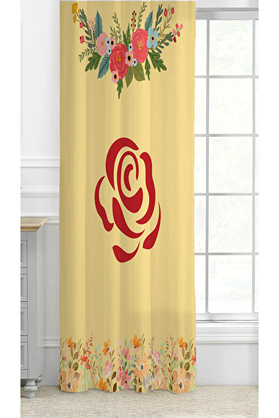 GREENDECOR Flowers Leaf Striped Bohemian Patterned Special Design Digital Printed (Single Wing) Modern Stylish Background Curtain