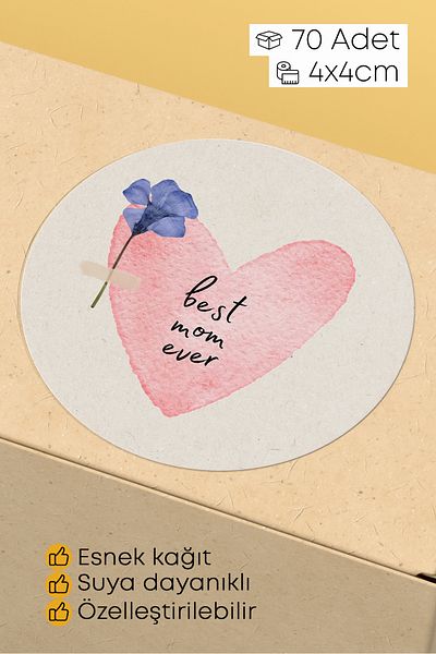 alışveriş kurdu Best Mom Ever Themed Sticker Packaging Shipping Packaging Label - 4X4Cm 70 Pieces