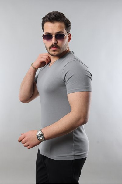 STOCX Men's 100% Cotton Slim Fit Slim Fit V-Neck Basic T-Shirt
