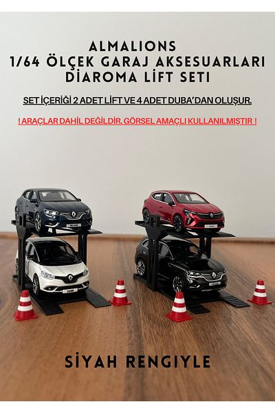 almalions 1/64 Scale Diaroma Vehicle Lift 2Pcs+4Pcs Pontoon Garage Accessories Black