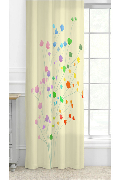 GREENDECOR Flowers Leaf Striped Bohemian Patterned Special Design Digital Printed (Single Wing) Modern Stylish Background Curtain