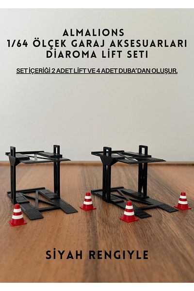 almalions 1/64 Scale Diaroma Vehicle Lift 2Pcs+4Pcs Pontoon Garage Accessories Black