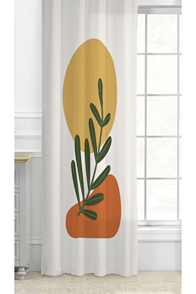 GREENDECOR Flowers Leaf Striped Bohemian Patterned Special Design Digital Printed (Single Wing) Modern Stylish Background Curtain