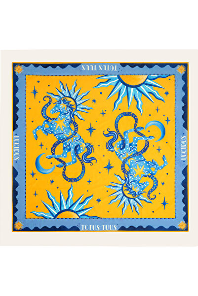 Zsa Zsa Zsu Pera Dijital Baskılı Pamuk Pamuk İpek Pareo 140x140 Cm Mavi - Sarı