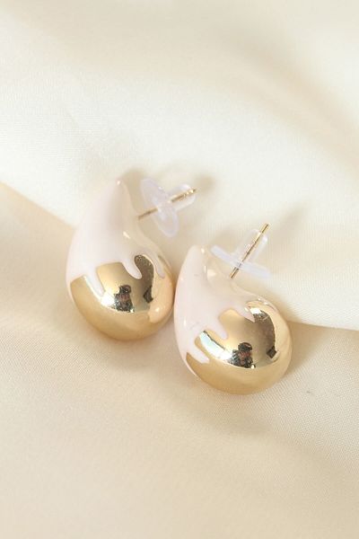 Skygo Minimal White Enamel Double Color Drop Earrings - Tj-Bkp8866