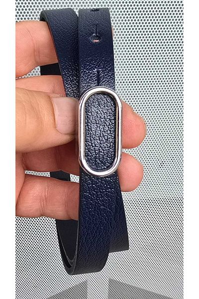 Kemerix 100% Genuine Leather Thin Navy Blue Belt with Silver Buckle