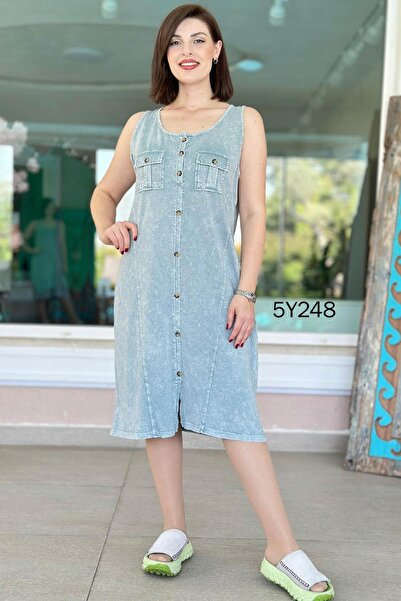 İnce Topuk Zero Sleeve Pocket Detail Dress 5Y248