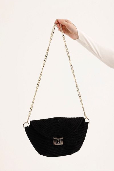 KURGAN TEKSTİL Women's Straw Chain Detailed Shoulder Bag
