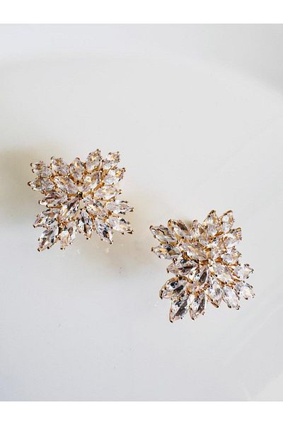 DEVİ fashion Crystal Stone Evening Dress Earrings 3 cm