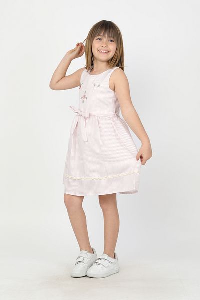 e-çocuk Girl's Dress with Striped Flower Embroidered Straps 7256