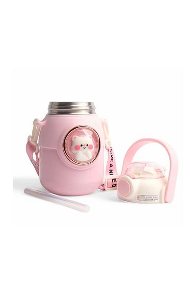 CNSZ 700ml Water Bottle with Straw - Cute Children's Thermos Bottle Double Layer Special Design