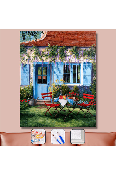Pastelya Sayılarla Boyama Seti Çerçeveli Kasnaklı Sakin Bahçe 60x75