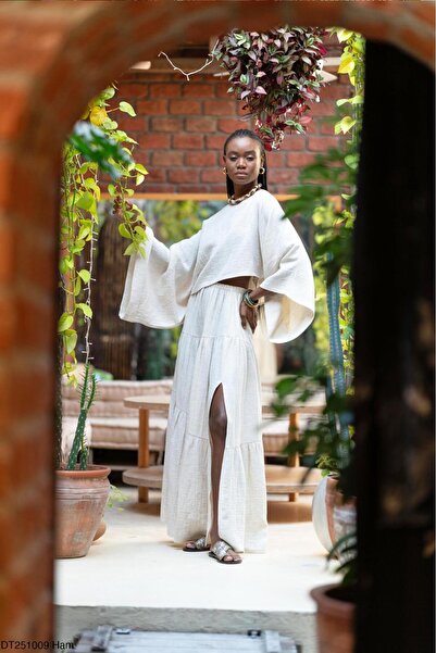 FEMMESTUDIO Fusta de damă cu detaliu cu fantă naturală - Set de două piese di...