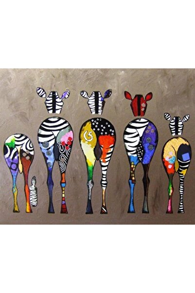 Pastelya Sayılarla Boyama Seti Çerçeveli Kasnaklı Zebra Ailesi 50x65 cm
