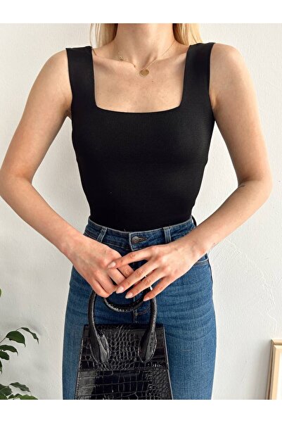 sole stories Women's Square Collar Strap Knitwear Blouse