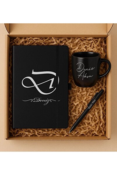 Bk Gift Kişiye Özel İsimli Defter, Mat Roller Kalem, Seramik Kupa ve Kahve Fi...