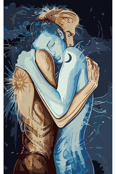 Pastelya Sayılarla Boyama Seti Çerçeveli Kasnaklı Güneş Ve Ay Kavuşumu 40x50