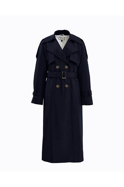 IDA Collection Dark Blue Trench Coat with Double Buttons and Windbreaker Detail