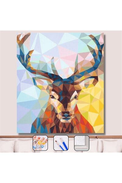 Pastelya Sayılarla Boyama Seti Çerçeveli Kasnaklı Mozaik Geyik 60x75